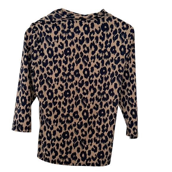 Charter Club Brown Leopard Print V Neck Quarter Sleeve Blouse Womans Size PM - Picture 2 of 7